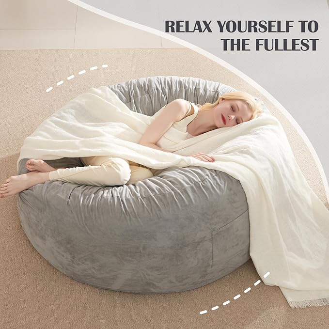 Bean Bag Chairs for Adults Kids Teens Convertible Chair Mattress, Bean Bags Chair with Removable Suede Cover, Sleeper Chair That Turns into Mattress, Full, Light Grey