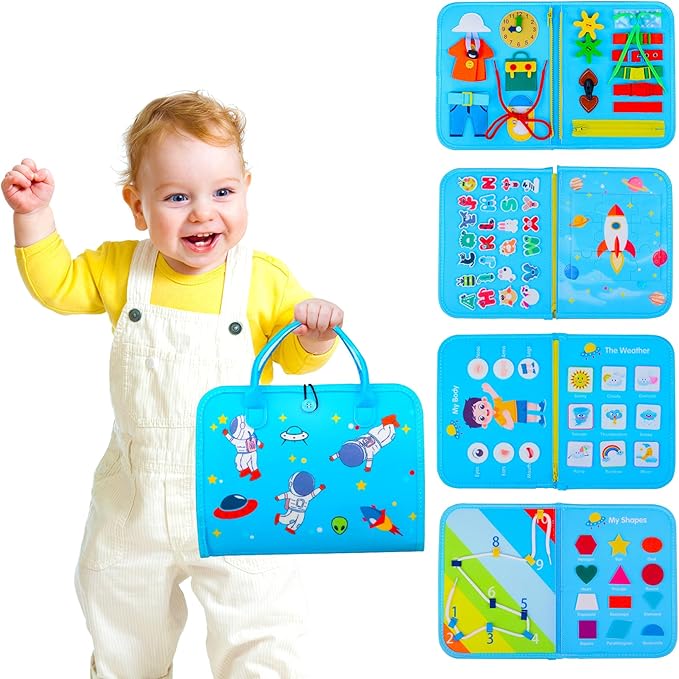Toddler Busy Board Montessori Toys for 1 2 3 4 Year Old Boys Birthday Gifts - Educational Learning Busy Book Sensory Toys for Toddlers 1-3 - Airplane Car Travel Activities Toys for Kids Ages 2-4