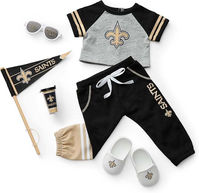 American Girl New Orleans Saints 18 inch Doll Fan Outfit and Accessories, Black and Gold, 6 pcs, Ages 6+