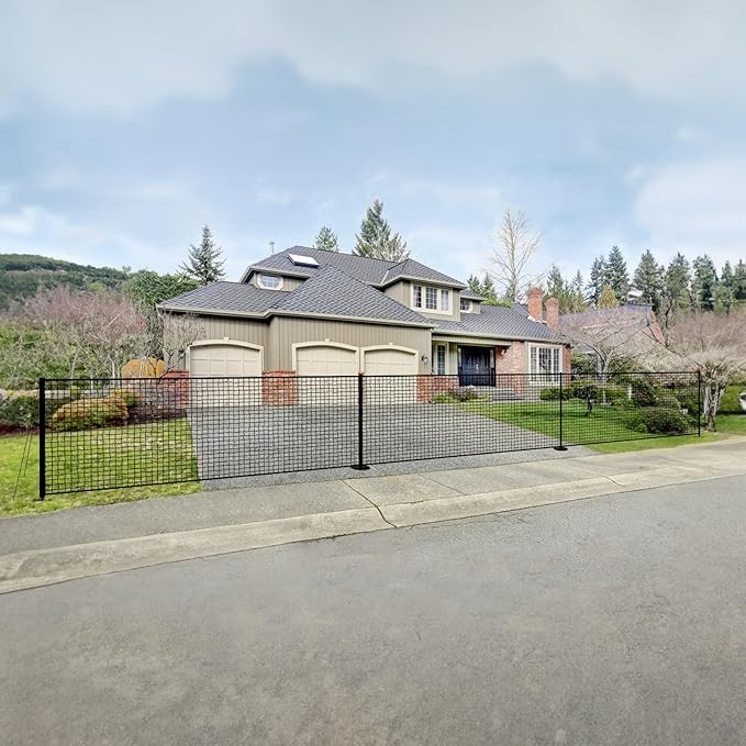 40FT x 5FT Driveway Safety Net Fence, Outdoor Yard Play Area Safety Barrier for Kids| Heavy Duty Steel Poles & Net, Not Fall Down Easily | Guard Net Length Adjustable, Easy to Recycle and Install