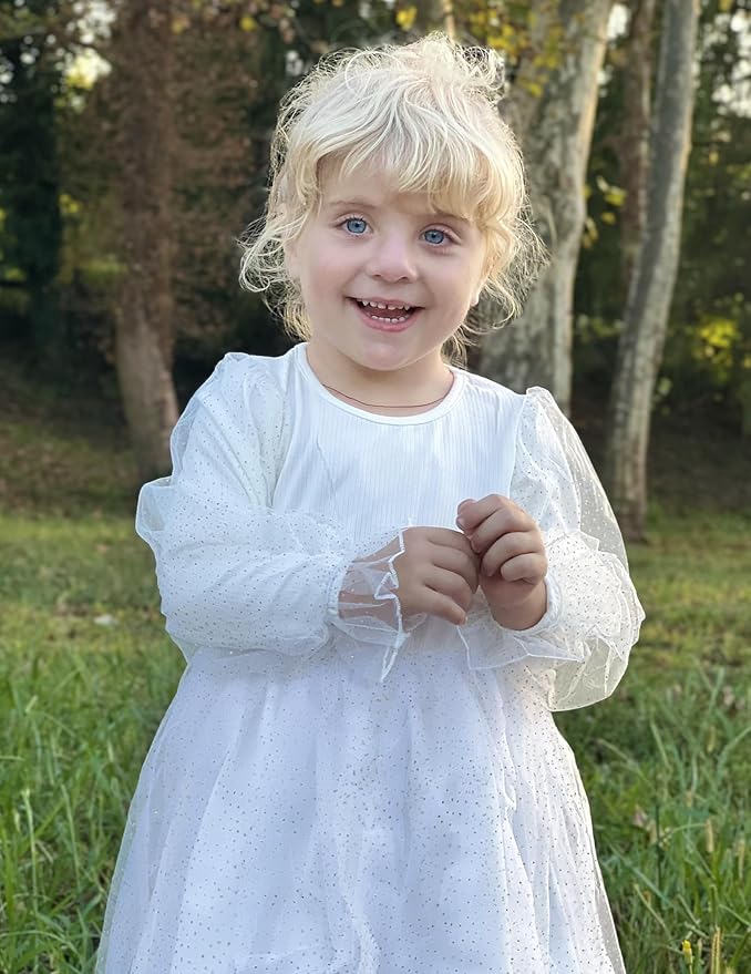 Arshiner Toddler Christmas Dress Girls Sequin Tulle Puff Long Sleeves Tutu Dress Princess Birthday Party Clothes 1-6T