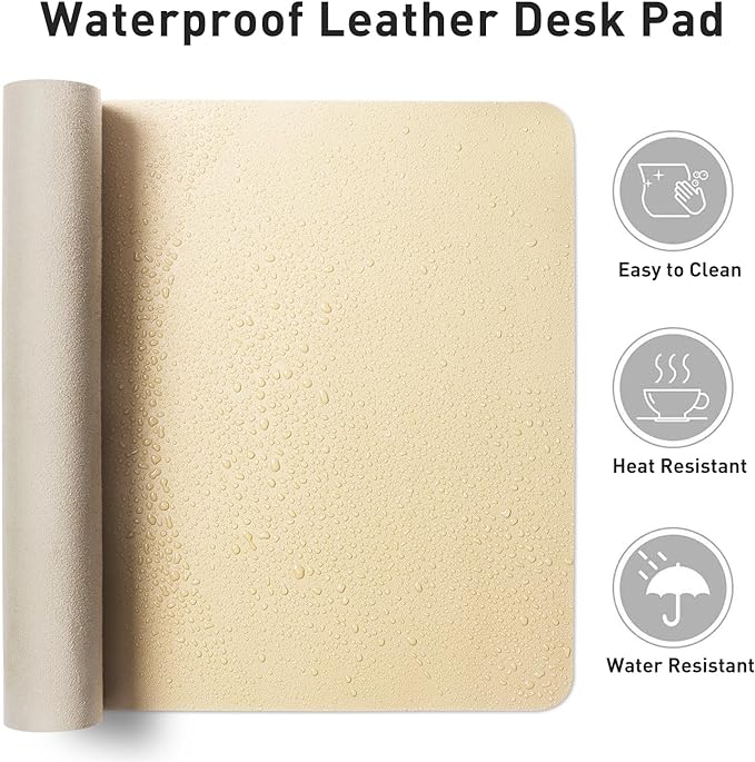 Aothia Leather Desk Pad Protector, Office Desk Mat, Large Mouse Pad, Non-Slip PU Leather Desk Blotter, Laptop Desk Pad, Waterproof Desk Writing Pad for Office and Home (48"x17", Soft Yellow)