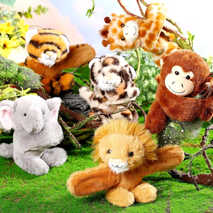 6 Pack Stuffed Animal Slap Bracelets Plush Animal Snap Bracelets Cute Wrist Slap Band Toy Wrist Animals Wrist Pets Slap Bracelet Wrist Toy for Kids Boys Girls Birthday Gifts Party Favors