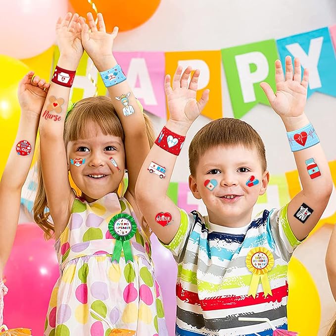 48 PCS Nurse Party Favors 24PCS Tattoos Sticker 24PCS Slap Bracelets Wristbands Perfect for Themed Birthday Party Favors Baby Showers or Classroom Rewards Ideal Decor and Gifts for Girls and Boys