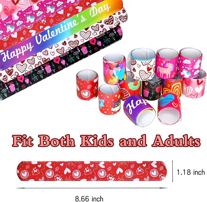 48 Pcs Valentines Slap Bracelets Valentine's Day Snap Bracelets for Kids Valentine Party Favor