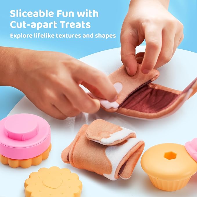 Cookie Play Food Set, Toddler Pretend Toys, 17 PCS Kitchen Toy Food Sets with Plastic Cookies, Baking Menu, Bakery Tray, and Play Money for Boys and Girls, Birthday Gift for Kids