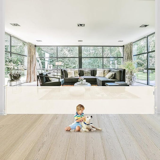 180 Inch Extra Long Baby Gate Extra Wide Dog Gates for Large Openings Extra Large Baby Gate Dog Gate for Doorways Extra Wide Retractable Baby Gates Extra Wide Indoor Outdoor Retractable Gate (Beige)