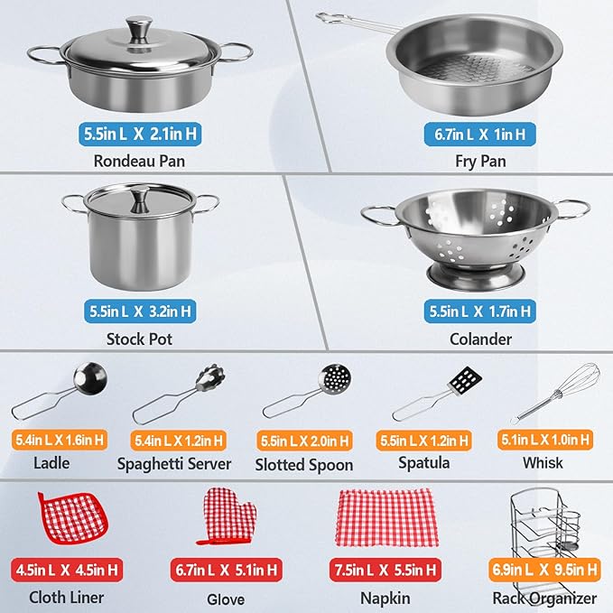 95PCS Kids Pretend Play Kitchen Toys Accessories,Kids Kitchen Playset,Stainless Steel Cookware Pots and Pans Cooking Toys,Pretend Cutting Play Food Set for Kid Kitchen