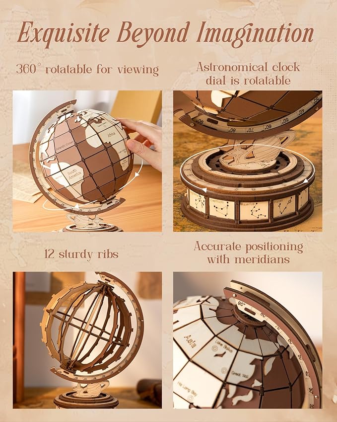 3D Puzzles Globe for Adults-Global Wonders, 3D Wooden Puzzles Model Building Creation Set for Adults, Home Decor/Creative Gifts/DIY Crafts for Teens (277PCS)