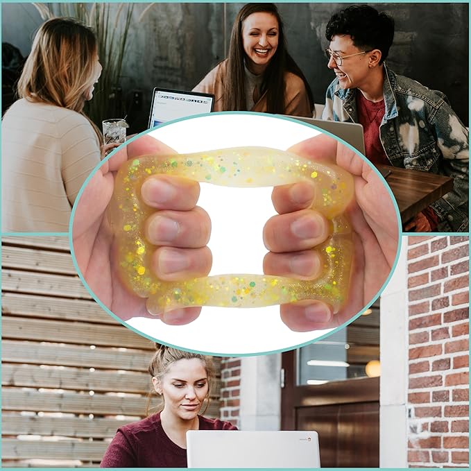 2 Pack Wearable Squishy Stress Relief Toy,Donut Squishy Stress Relief Toys,Crystal Glitter Bracelet Soft Sensory Fidget Toy (Blue Yellow)