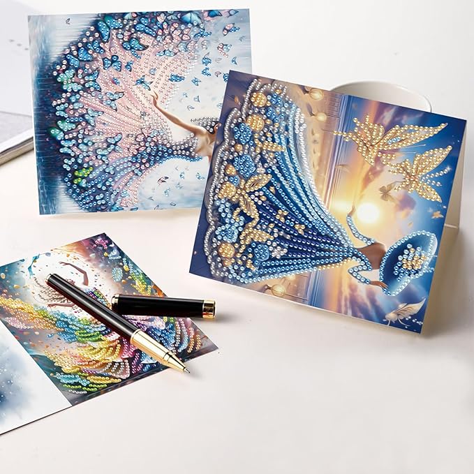 6 Pcs 5D Diamond Painting Greeting Cards Kits, Handmade Festival Greeting Cards with Envelopes DIY Diamond Art Crafts Birthday Cards Holographic Laser Effect for Birthdays Holidays (Beautiful Woman)
