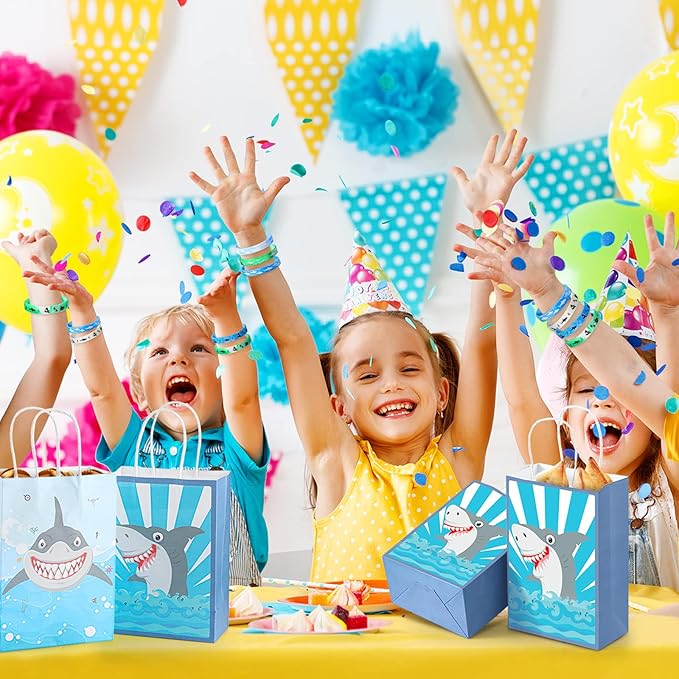 48 Pieces Shark Party Favors Shark Wristbands Shark Birthday Party Bracelets Shark Silicone Wristbands for Shark Themed Parties, Deep Ocean Parties, Under The Sea Clubs, Team Building Activities