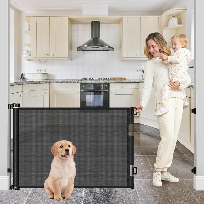 80 Inch Retractable Baby Gates for Doorways Retractable Mesh Dog Gate for The House 33” Tall Retractable Gate Outdoor Baby Gate for Decks Indoor Retractable Pet Gate Mesh Child Safety Gate for Stairs