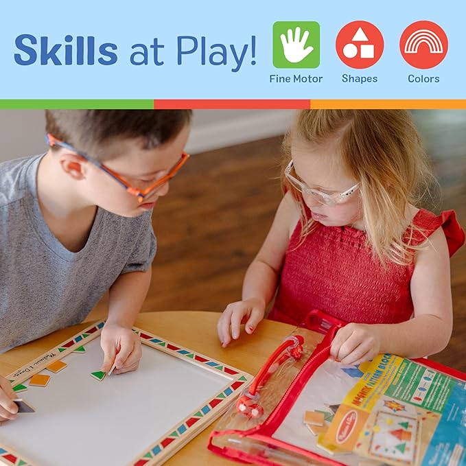 Melissa & Doug Deluxe Wooden Magnetic Pattern Blocks Set - Educational Toy With 120 Magnets and Carrying Case, Multi-color, 1 EA