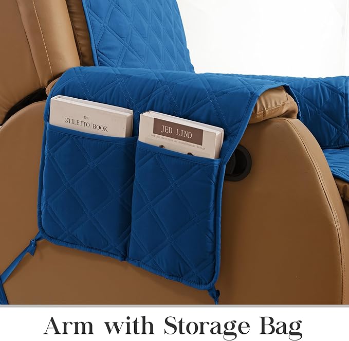 TOMORO Non-Slip Oversized Recliner Cover, 100% Waterproof Quilted Recliner Chair Slipcover Furniture Protector with Pockets, Washable Couch Cover with Elastic Straps for Kids and Pets