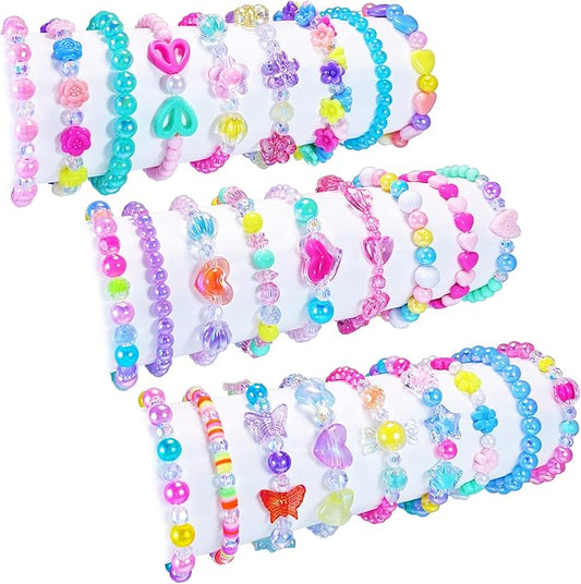 27 PCS Colorful Kids Bracelets for Girls Beaded Toddler Bracelets Little Girls Birthday Easter Party Favors Goodies Bag Stuffers Pretend Play Costume Jewelry Christmas Gift