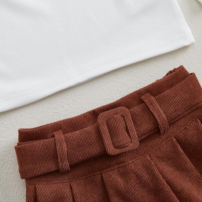 Fernvia Toddler Baby Girl Fall Winter Skirt Set Turtleneck Ribbed Long Sleeve T-Shirt Top & Plaid Skirts Dress 2Pcs Outfits