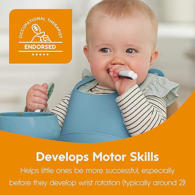 NumNum Baby Spoons Set, Pre-Spoon GOOtensils for Kids Aged 6+ Months - First Stage, Baby Led Weaning (BLW) Spoon - Self Feeding, Silicone Toddler Food Utensils - 4 Spoons, Primary Colors