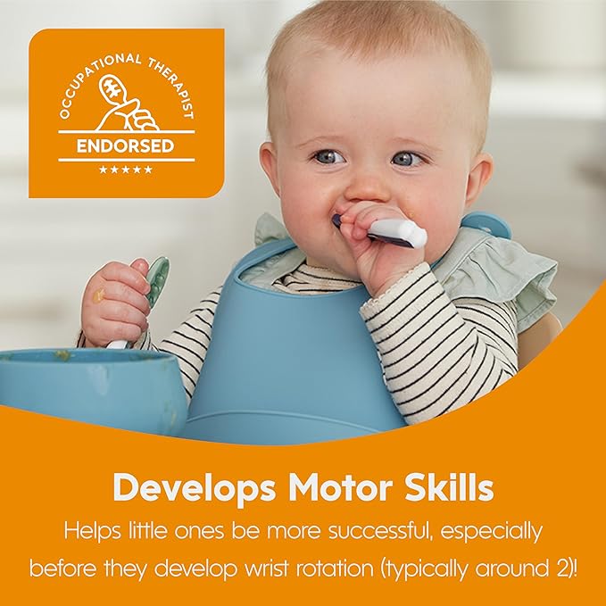 NumNum Baby Spoons Set, Pre-Spoon GOOtensils for Kids Aged 6+ Months - First Stage, Baby Led Weaning (BLW) Spoon - Self Feeding, Silicone Toddler Food Utensils - 2 Spoons, Red/Yellow