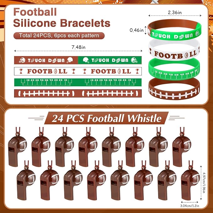 Aoriher 194 Pcs Football Party Favors Set Sport Silicone Bracelet Sport Car Keychain Whistle for Girls Boys Birthday Gifts Sport Themed Party Supplies