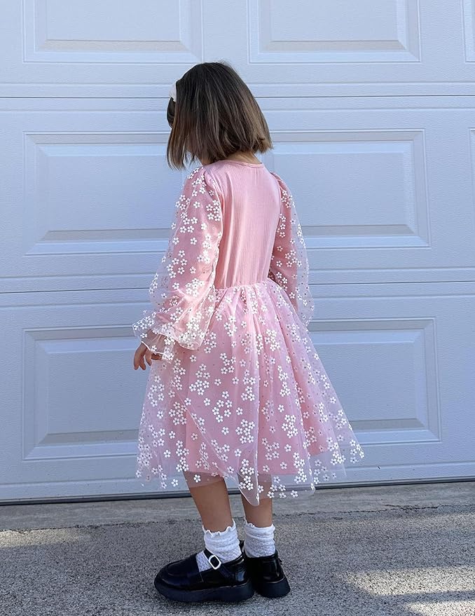 Arshiner Toddler Christmas Dress Girls Sequin Tulle Puff Long Sleeves Tutu Dress Princess Birthday Party Clothes 1-6T