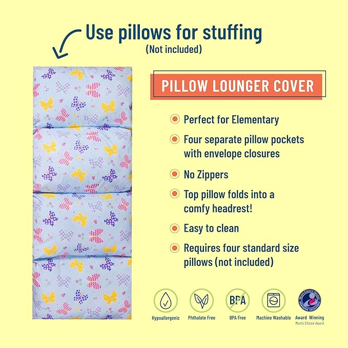 Wildkin Kids Floor Lounger: Ideal for Boys and Girls, Travel-Friendly, Perfect for Sleepovers - Pillow Lounger for Kids, Requires Standard Size Pillows Not Included (Butterfly Garden)