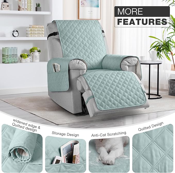 TAOCOCO Non-Slip Recliner Chair Cover Sofa Slipcover, Pet Cover for Small Recliner Chair with Elastic Straps, Washable Reclining Chair Cover Recliner Furniture Protector (23'' Small, Mint)