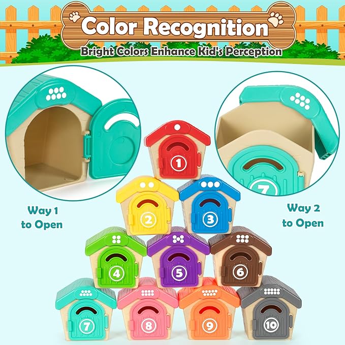 Aigybobo Learning Toys for Toddlers 1 2 3 Year Old, 20 Pcs Pet Dog Toys for Kids, Animal Counting Matching Sorting Fine Motor Educational Playset, Puppy Gifts for Baby Boys Girls Age 12-18 Months