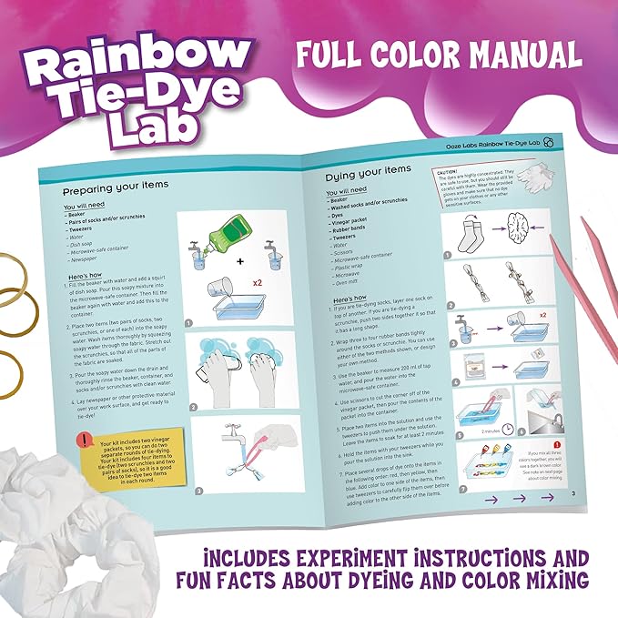 Thames & Kosmos Ooze Labs Rainbow Tie-Dye Lab STEM Experiment Activity Kit | Design & Make Your Own Tie-Dye Socks & Scrunchies | Explore The Science of Color Mixing & Dyeing | Great Party Activity