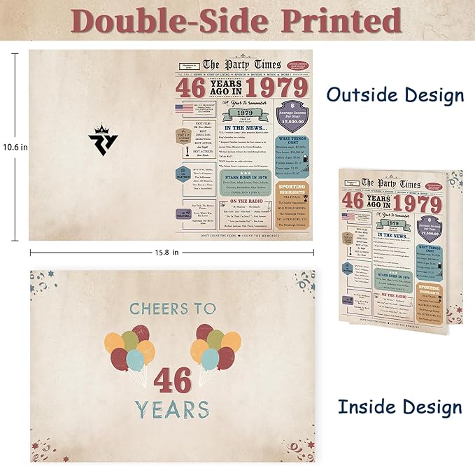 46th Birthday Gifts Men Women, 46th Birthday Card for Him Her, 46 Year Old Birthday Decorations for Husband Wife