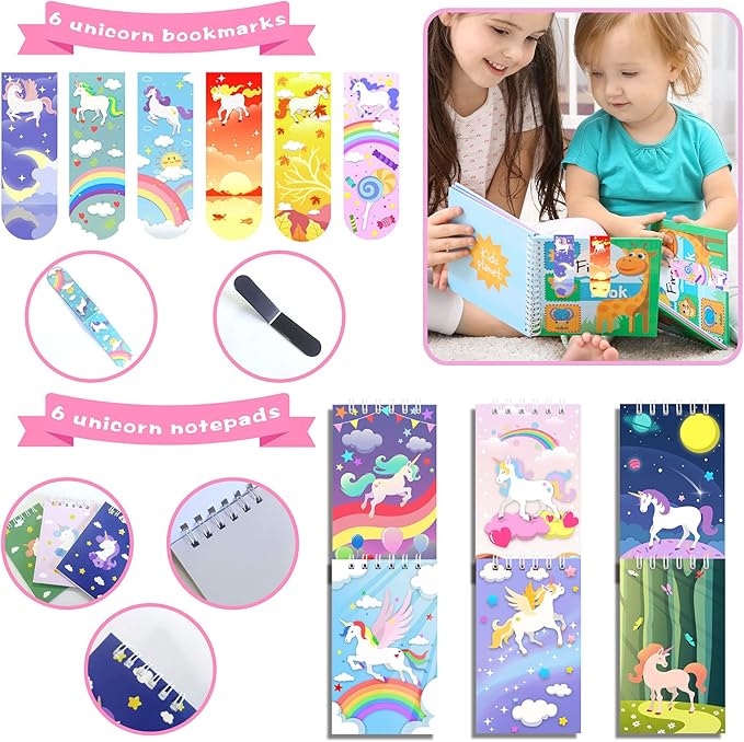 78 PCS Unicorn party Favors Girls Unicorn Birthday Supplies with Bracelets Necklaces Rings Keychains Badges Bookmarks Notebooks Goodie Bags Fillers for Birthday Party Prizes Unicorn Pinata Stuffers