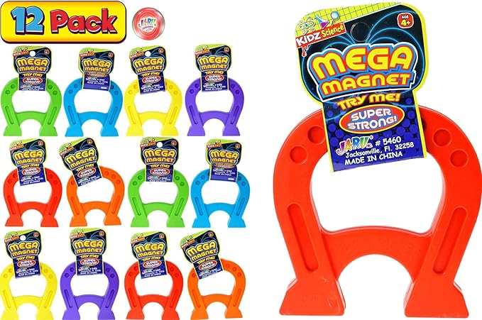 JA-RU Kidz Science Jumbo Magnet Toy (12 Horseshoe Magnets) Strong Magnetic Toys for Kids. Classroom Must Haves, Science Kit & Back to School Supply Kits. Preschool STEM Learning Activities. 5460-12p