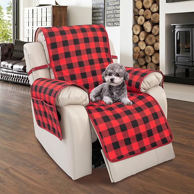 TOMORO Non-Slip Quilted Recliner Cover, 100% Waterproof Recliner Chair Slipcover Furniture Protector with Pockets, Washable Couch Cover with Elastic Straps for Kids and Pets，23 Inch