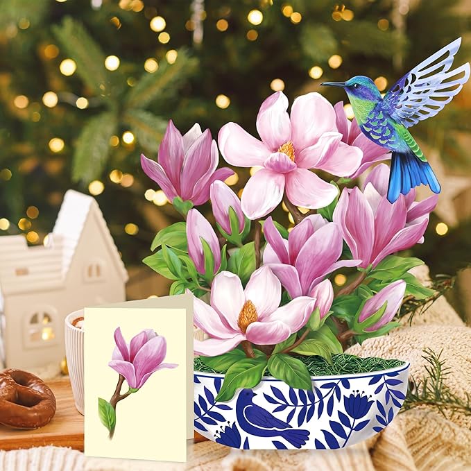 Airpark Paper Pop Up Cards, Magnolia Flowers & Bird, 12inch Paper Flowers 3D Popup Cards with Blank Note Card and Envelope for Birthday, Anniversary, Easter, Get Well Gifts for Women Lover