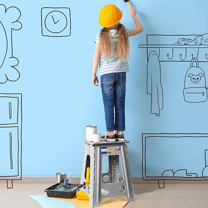 ACKO 6pack Folding Step Stool 17.5 Inch Stool 400 LB Weight Capacity Plastic Foldable Step Stools for Adults and Kids, Folding Stool Suitable for Kitchen, Stepping Stool with Handle Grey Step Stool