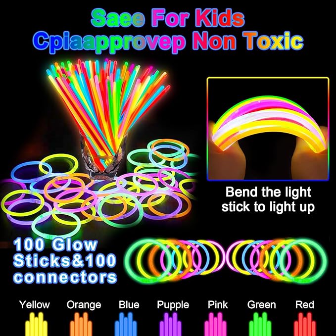 244 Pack Glow in the Dark Party Supplies for Kids, Neon Party Favors for Kids, Glow Party Favors for Kids 8-12, Kids Led Light Up Party Favors,Kids New Years Eve Party Supplies