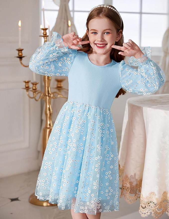 Arshiner Toddler Christmas Dress Girls Sequin Tulle Puff Long Sleeves Tutu Dress Princess Birthday Party Clothes 1-6T