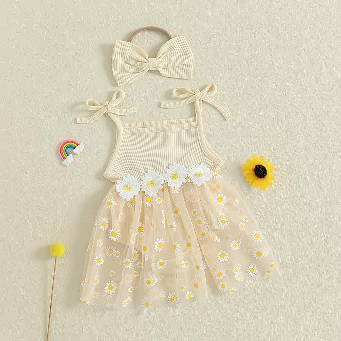 Baby Girl Clothes Daisy Ribbed Bodysuit Sleeveless Romper Dress Summer Outfit for Girls Newborn 3 6 9 12 18 Months