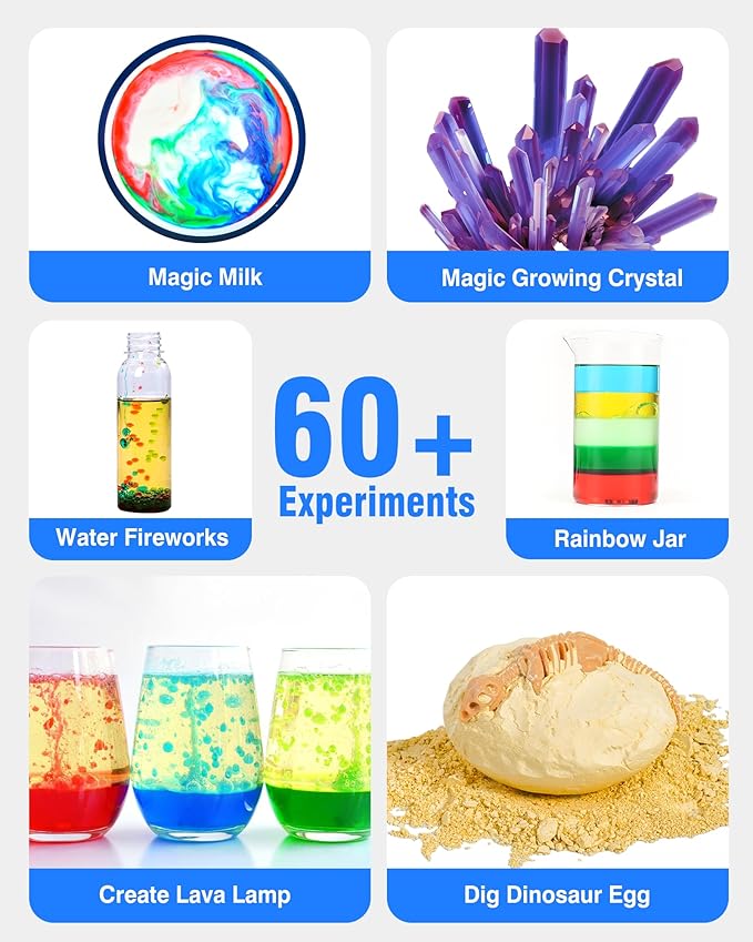 60+ Science Experiment Kit for Kids Ages 5-6-7-8, STEM Learning and Educational Toys, First Science Kit for Boys Girl Birthday Gifts