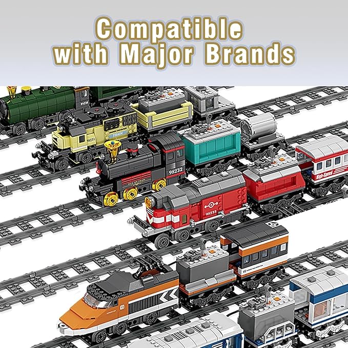 212 Pcs City Train Tracks Building Block Set Compatible with Lego,Train Tracks Accessories Set,Train Track Bridge Uphill and Downhill Set