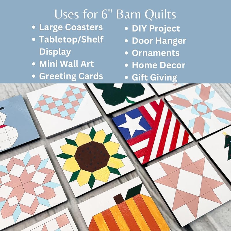 4 Barn Quilt Kit DIY Pattern to Paint, Unfinished Wood Quilting Block Sign for Painting, DIY Paintable Art, Adults Kids (6 Inches Square) (Winter Set Snowman, Christmas Tree, Snowflake) AVTRBoutique