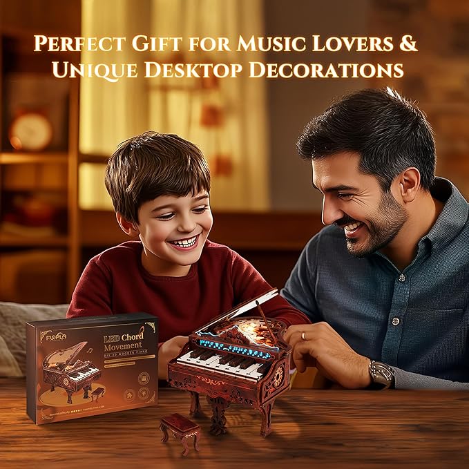3D Wood Puzzle Piano Kit, Playable Wooden Keyboard Model with LED Lights, Interactive Craft Kit & Digital Piano Puzzle for Adults and Kids（with LED