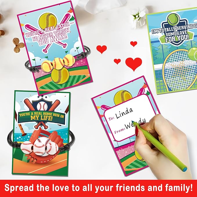 35 Packs Valentines Day Cards with Sports Bracelets for Classroom Gift Exchange Prizes, Valentine's Party Favors Toys for School Exchange Gifts Greeting Cards