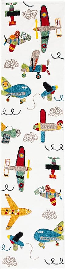 SAFAVIEH Carousel Kids Collection Runner Rug - 2' x 8', Ivory & Blue, Non-Shedding & Easy Care, Ideal for High Traffic Areas for Boys & Girls in Playroom, Nursery, Bedroom (CRK167A)