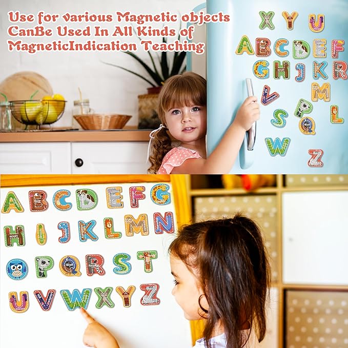 Magnetic Letter, Thickened Wooden ABC Alphabet Fridge Magnets for Toddlers 1-3, Large Cute Animal Magnet Learning Toys Set for Kids Ages 2 4 5 Years Old Preschool Learning & Educational