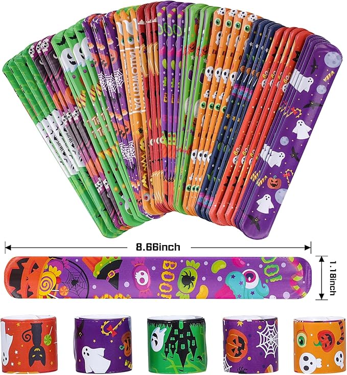 48PCS Halloween Slap Bracelets Halloween Party Toys for Kids Party Favors Toys Prizes Pinata Goodie Bag Fillers