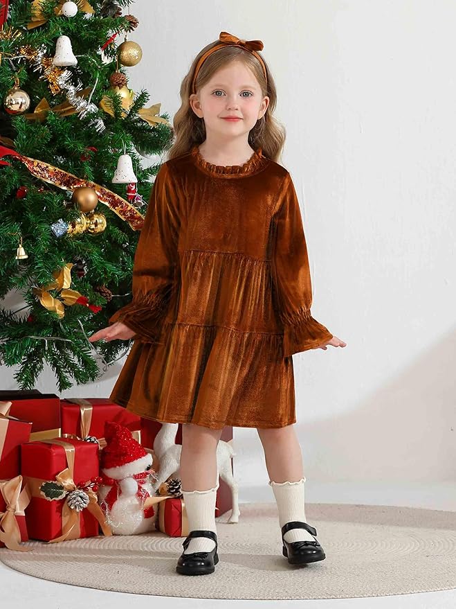 Toddler Baby Girls Velvet Dress Long Sleeve Christmas Dresses Princess Birthday Party Dresses Fall Winter Clothes