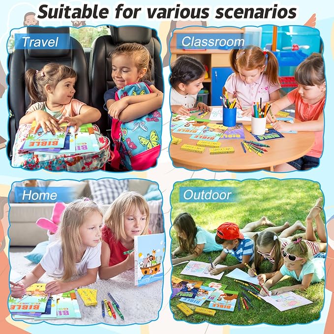 48 Set Bulk Bible Coloring Books with Crayons for Kids Chrismas Verse Religious Drawing Books Bulk Christian Story Activity Supplies, DIY Sunday School Crafts, Bible Party Favors Gifts