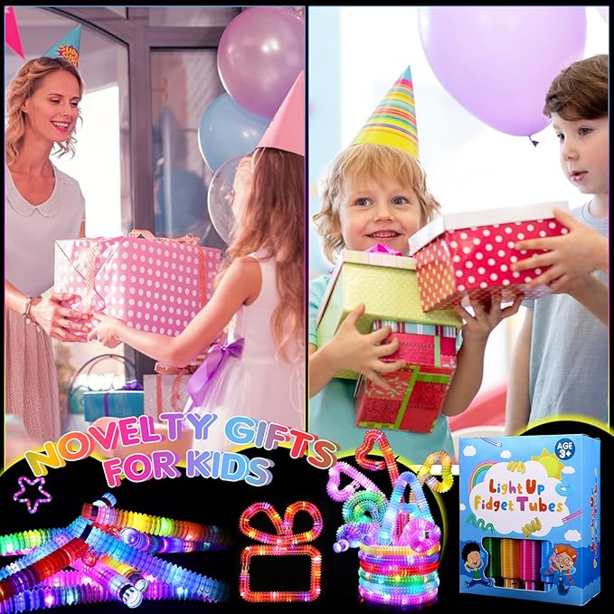 6 Pack Glow Sticks Party Favors Goodie Bags Stuffers for Kids, Light Up Pop Tubes Glow Party Supplies Glow Necklaces Bracelets, New Year Valentines Day Gifts Decorations 2025, Birthday Return Gifts