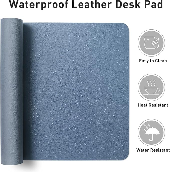 Aothia Leather Desk Pad Protector, Office Desk Mat, Large Mouse Pad, Non-Slip PU Leather Desk Blotter, Laptop Desk Pad, Waterproof Desk Writing Pad for Office and Home (48"x17", Denim Blue)